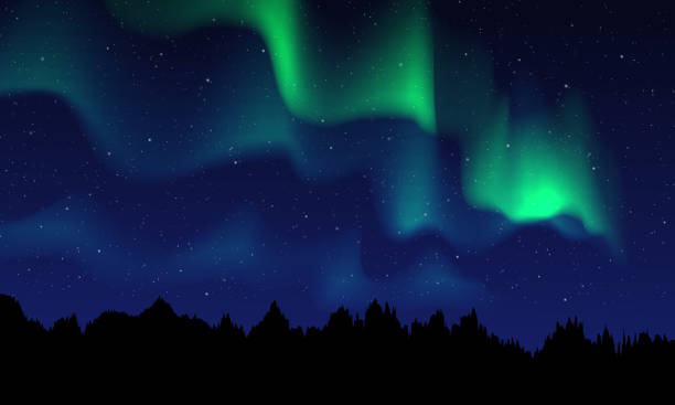 istock Realistic northern lights, Night sky and amazing polar lights vector illustration. 1346866909