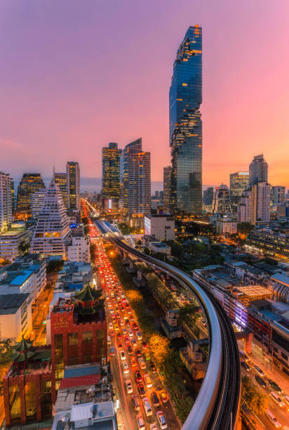 istock Bangkok Cityscape, Business district with high building at dusk (Bangkok, Thailand) 1346868018