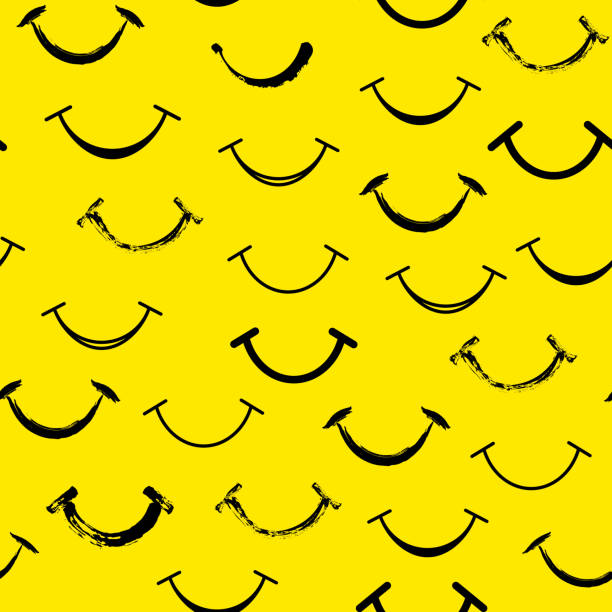lächeln zeichen auf gelbem hintergrund. vektorhintergrund - lächeln stock-grafiken, -clipart, -cartoons und -symbole