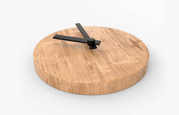 istock Wooden round wall watch - clock isolated on white background Clock face 10 o clock 3d illustration 1346873634