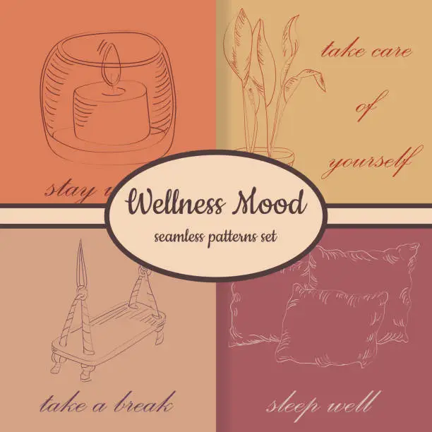 Vector illustration of Collection of sketch vector illustrations on a wellness theme