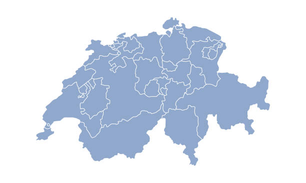 白い背景に隔離されたスイスの地図。スイスの地図と州。ベクトルの図 - cantons点のイラスト素材／クリップアート素材／マンガ素材／アイコン素材