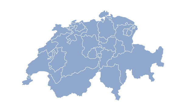 карта швейцарии изолирована на белом фоне. карта швейцарии с кантонами. векторная иллюстрация - cantons stock illustrations