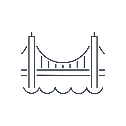 Golden Gate Bridge. World Landmarks - Line Icon. Vector Stock Illustration