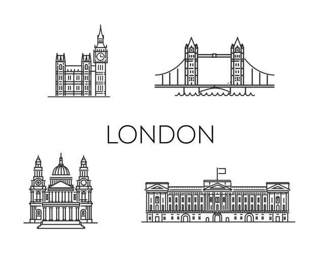Vector illustration. London architecture line skyline illustration. Linear vector cityscape with famous landmarks England, London skyline with panorama in white background houses of parliament london stock illustrations
