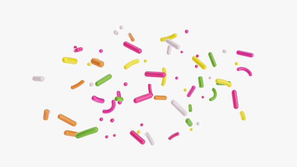 colorful sprinkle falling 3d illustration - sweet food sugar vibrant color multi colored imagens e fotografias de stock