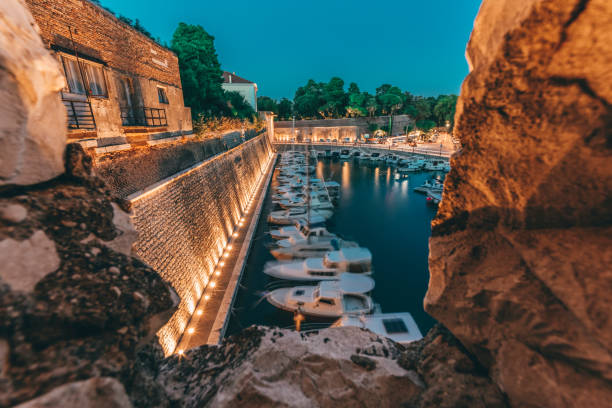 Zadar port Foša in the summer evening stock photo