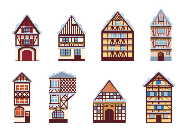 illustrazioni stock, clip art, cartoni animati e icone di tendenza di insieme di case tedesche. - amsterdam traditional culture netherlands wood