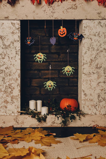 istock Mysterious house with halloween decorations, selective focus. Halloween holiday concept 1346888278