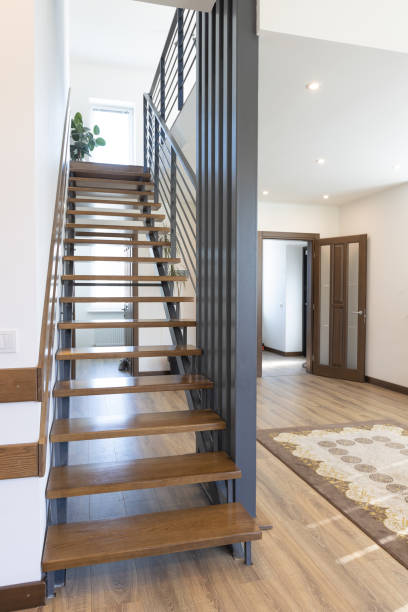 istock Modern metal stairway in scandinavian interior 1346888847