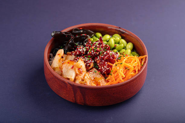 istock Hawaiian spicy chicken poke bowl with kimchi 1346888879