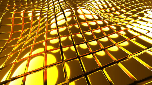 istock Background 3D with gold cubes waves field, abstract technology design 1346889232