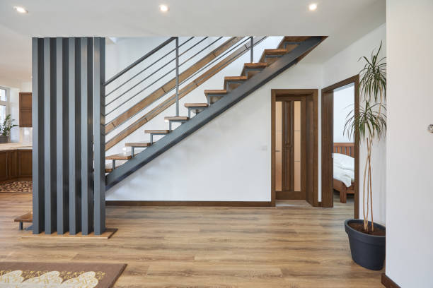 istock Modern metal stairway in scandinavian interior 1346889300