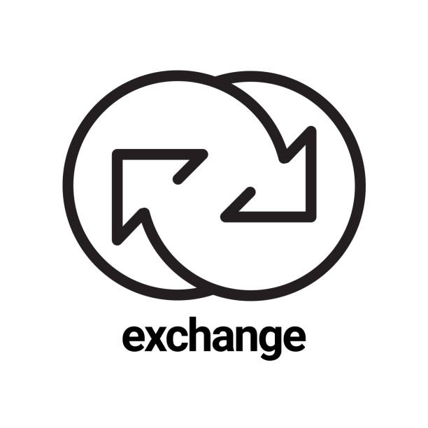 Exchange arrow icon. Symbol or emblem. vector illustration Exchange arrow icon. Symbol or emblem. Exchange data symbol icon. Black and white emblem. vector illustration exchanging stock illustrations