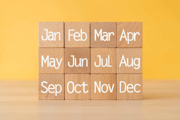 Wooden blocks with twelve months text.