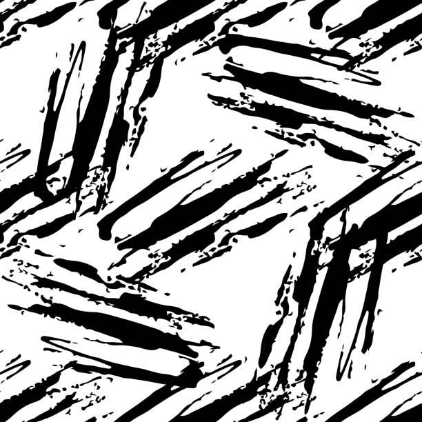 ilustrações de stock, clip art, desenhos animados e ícones de vector messy brush seamless pattern grange minimalist geometric design in black color. modern grung collage background - grung