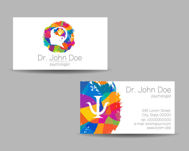 stockillustraties, clipart, cartoons en iconen met psychology vector business visit card with letter psi psy and human head in profile. modern logo creative colorful rainbow style. child silhouette design concept for branding identity - neurology child