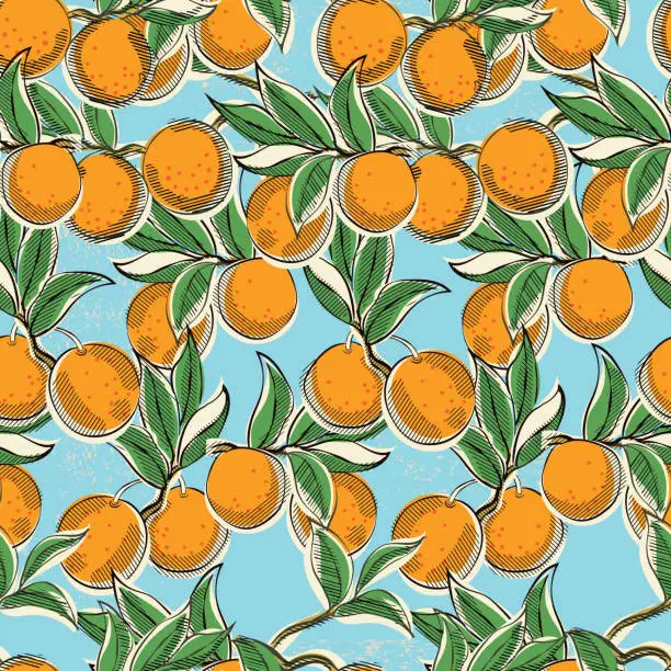 Vector illustration of Vintage Style Oranges Seamless Pattern