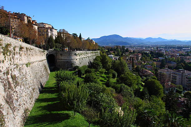 Venetian wall in Upper city - Bergamo, Italy stock photo