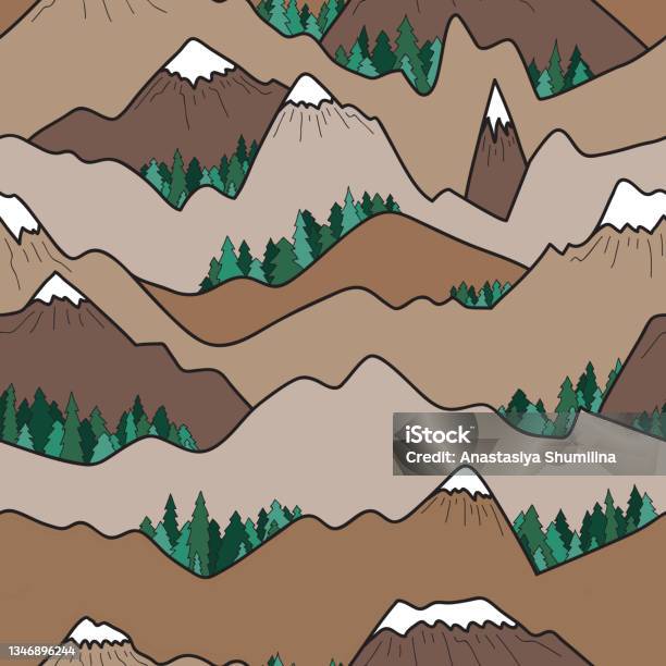 Mountains Trees Pattern Seamless Vector Pattern With Trees And Mountains Stock Illustration ...