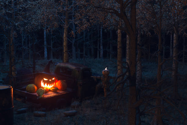 istock Halloween pumpkin and scarecrow old backgrounds 1346901838