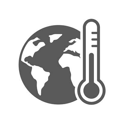 global warming silhouette vector icon isolated on white background. globe with thermometer icon for web, mobile apps, ui design and print polygraphy