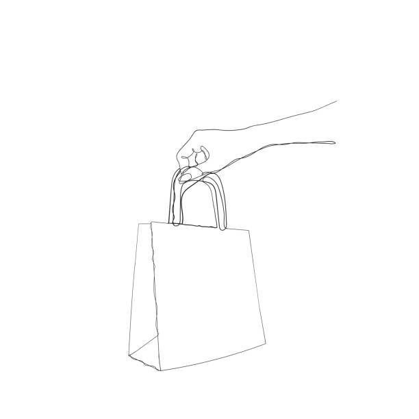 ilustrações, clipart, desenhos animados e ícones de ilustração saco de compras em vetor de estilo de desenho de linha contínua - shopping bag paper bag retail drawing