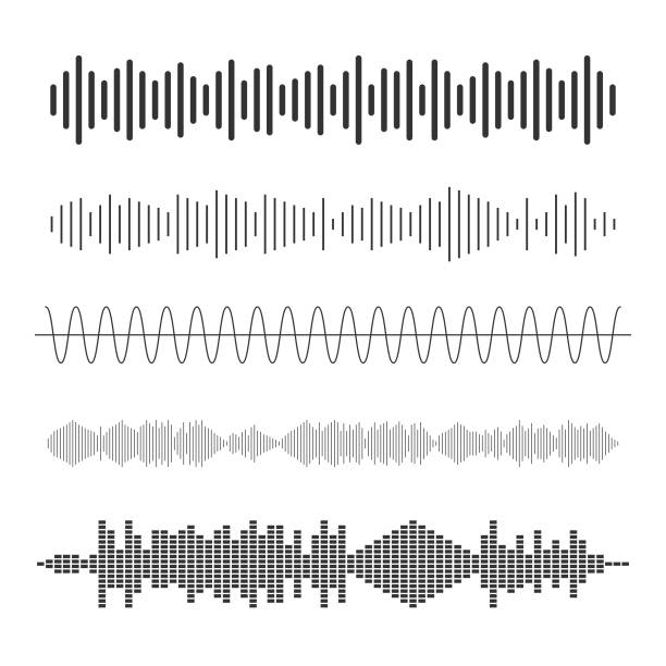 ilustraciones, imágenes clip art, dibujos animados e iconos de stock de icono de onda de sonido establecer diseño vectorial. - illustrations or vector audio