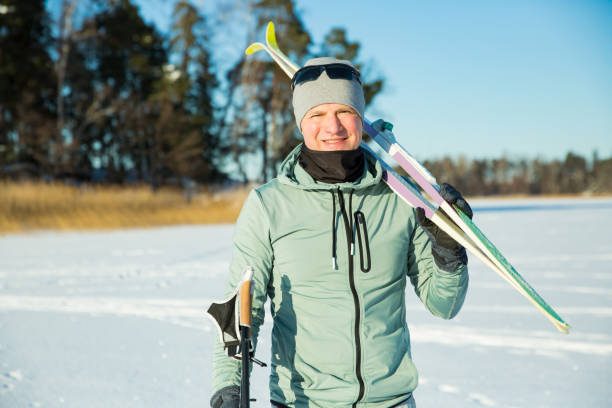 Winter sport in Finland - cross-country skiing. stock photo