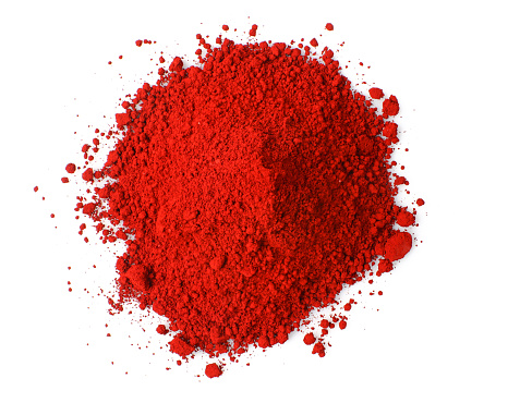 top view of red powder pile isolated on white background