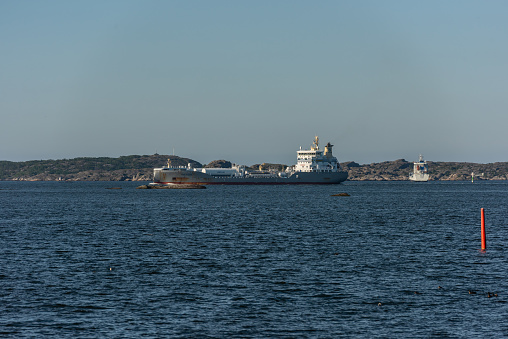 Gothenburg, Sweden - June 24 2021: Oil chemical tanker Tern Ocean arriving Gothenburg.