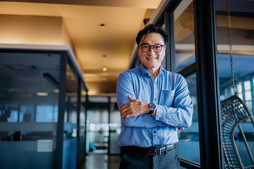 Portrait of a confidence mature businessman smiling and looking at camera