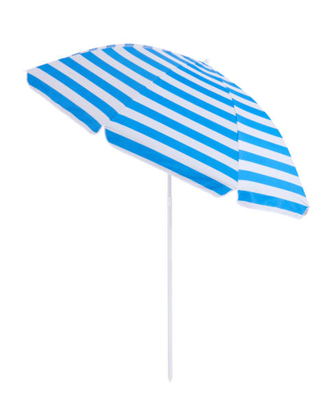 istock Blue beach umbrella parasol isolated on white background 1346914218