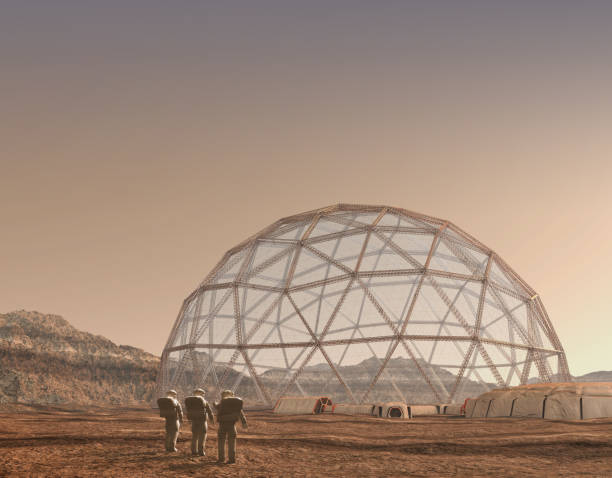 istock Research dome and astronauts on Mars 1346915310