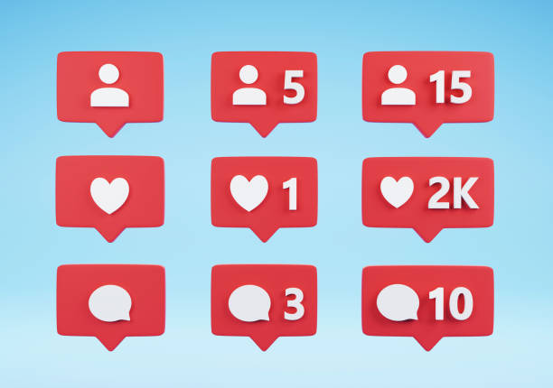 istock Social media notification flat icons set. Like, comment, and  follower  buttons. 3d rendering social media  icons. 1346917134