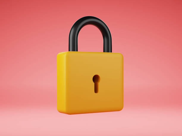 istock 3d rendered illustration locked yellow  padlock with a keyhole shape through the body casting a shadow onto a white background. 1346917256