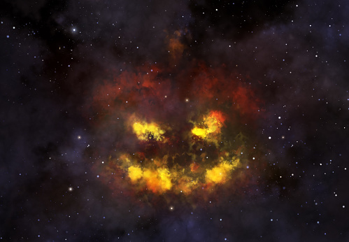 Illustration of the cosmic nebula in the shape of Halloween lantern