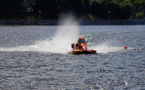 sport. motor boat races. speed, water sports on a sunny day.
