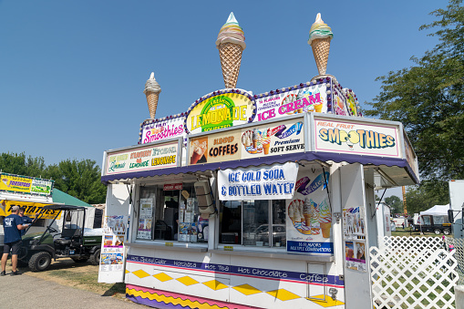 Boise, Idaho - August 20, 2021: Lemonade, ice cream and smoothie booth at the Western Idaho State Fair, at Expo Idaho fairgrounds