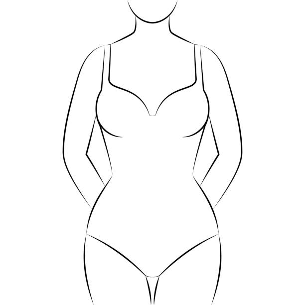 ilustraciones, imágenes clip art, dibujos animados e iconos de stock de contornos de mujer con hermosa figura usando ropa interior - torso