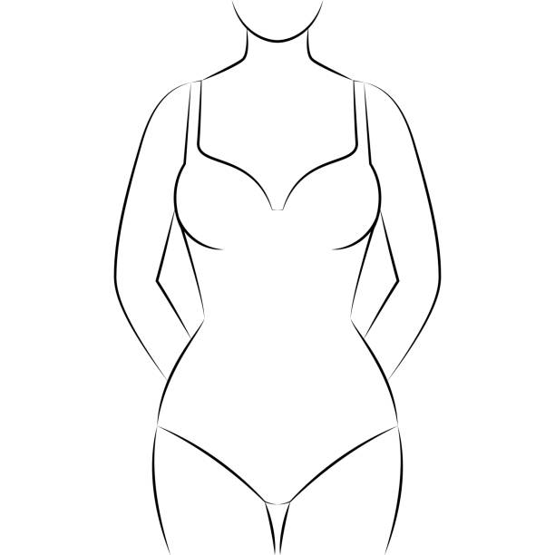 ●下着を着た美しい姿の女性の輪郭 - 胴体点のイラスト素材／クリップアート素材／マンガ素材／アイコン素材