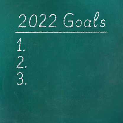 2022 Goals written with chalk on a green board