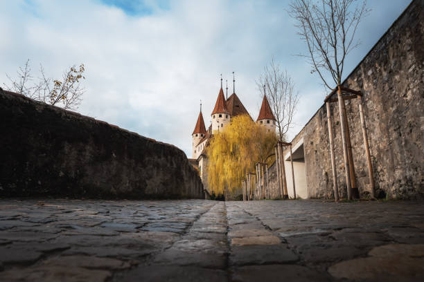 castello di thun (schlossberg thun) - thun, svizzera - thun cityscape famous place switzerland foto e immagini stock