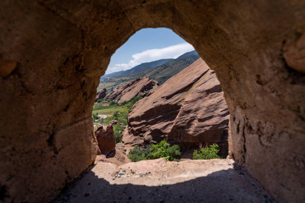 Natural circular frame photo of Red Rocks Park and amphitheater in Morrison Colorado Natural circular frame photo of Red Rocks Park and amphitheater in Morrison Colorado morrison stock pictures, royalty-free photos & images