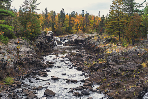 The St. Louis River and rapids at Jay Cooke State Park in Minnesota in autumn