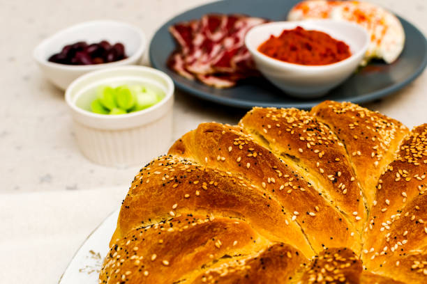 Freshly baked homemade bread sprinkled with sesame seeds