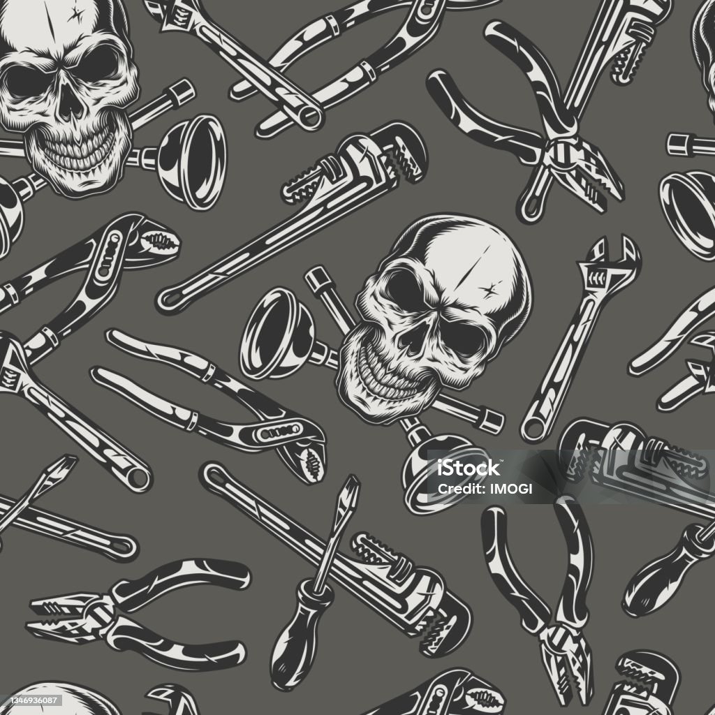Plumber Patterns Plumbing Monochrome Vintage Seamless Pattern Stock Illustration ...