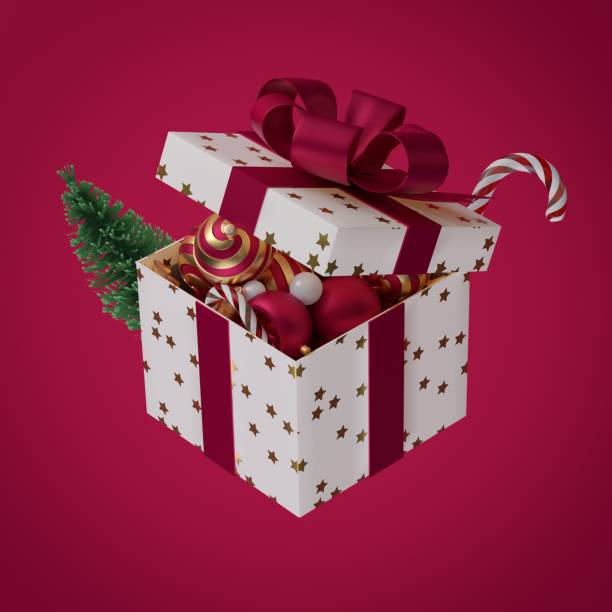 istock Christmas gift box with christmas balls 3d render 1346936949
