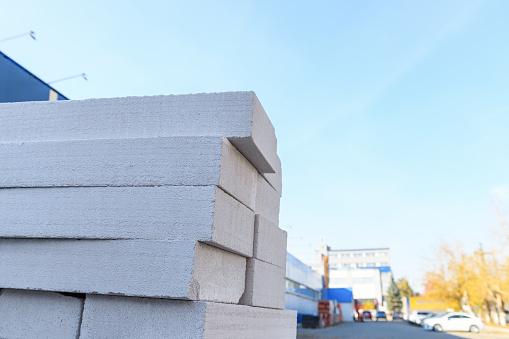 Aerated concrete blocks, gas blocks in the construction market on the street