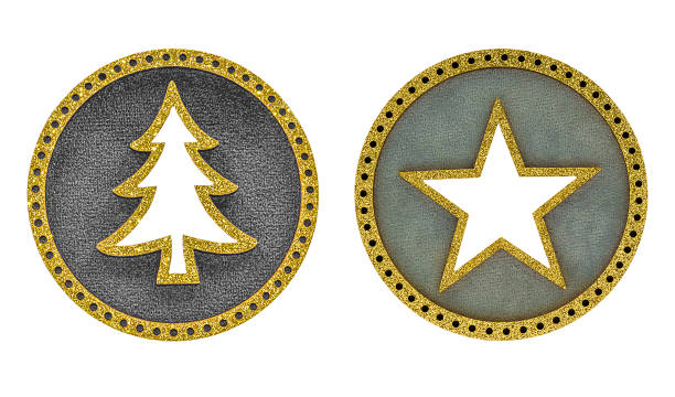 istock ound Christmas decorative badges with golden glittering elements isolated on white background 1346938897
